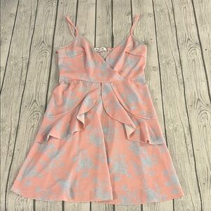 Pink and Blue Midi Sundress with V-neck and Spaghetti Straps